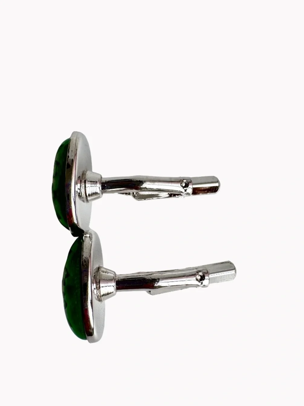 Vintage Cloisonne Enamel Cufflinks Green Floral Oval Silver Tone Mens Accessory